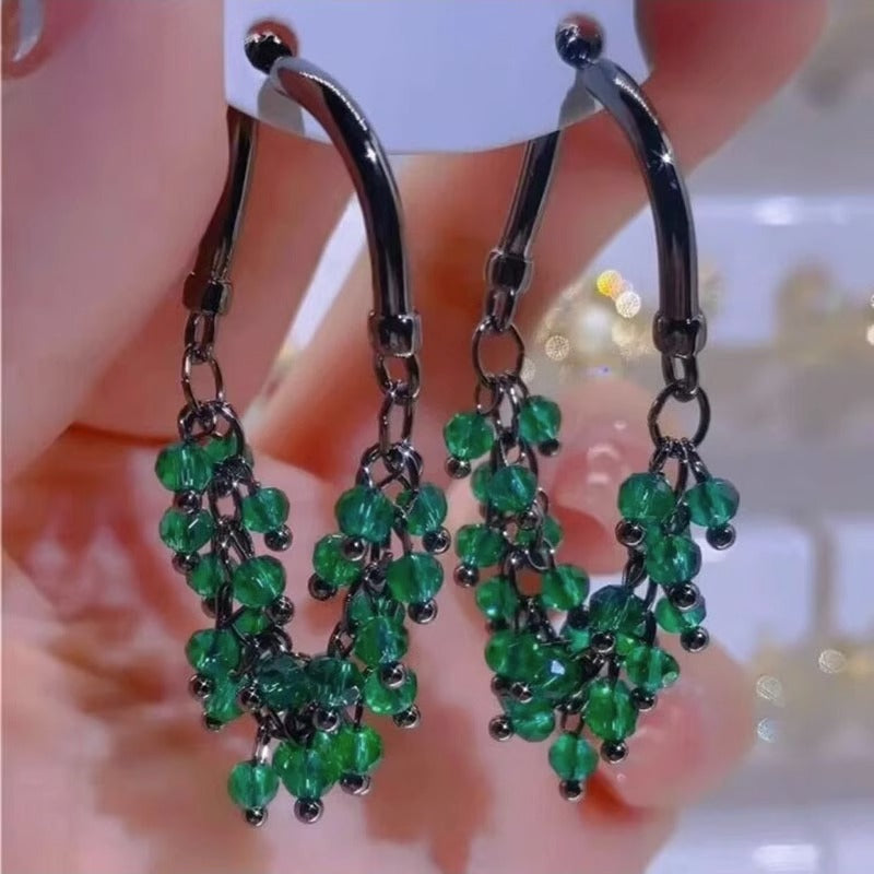 Dangling Beaded Crystal Drop Earrings Handmade Tassel Cluster Hoop Earrings For Women Statement Party Jewelry