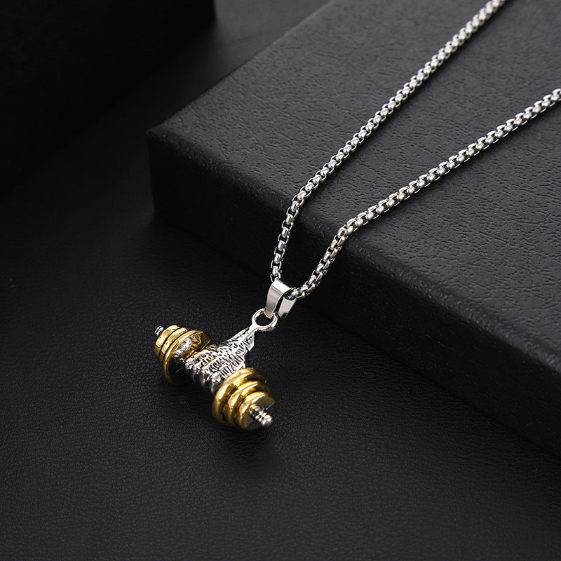 Fitness Dumbbell‑Grip Pendant Necklace Stylish Strength‑Inspired Men’s Titanium Steel Chain