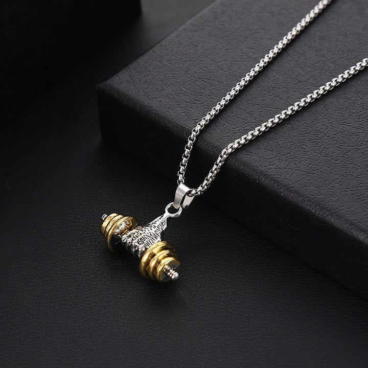 Fitness Dumbbell‑Grip Pendant Necklace Stylish Strength‑Inspired Men’s Titanium Steel Chain