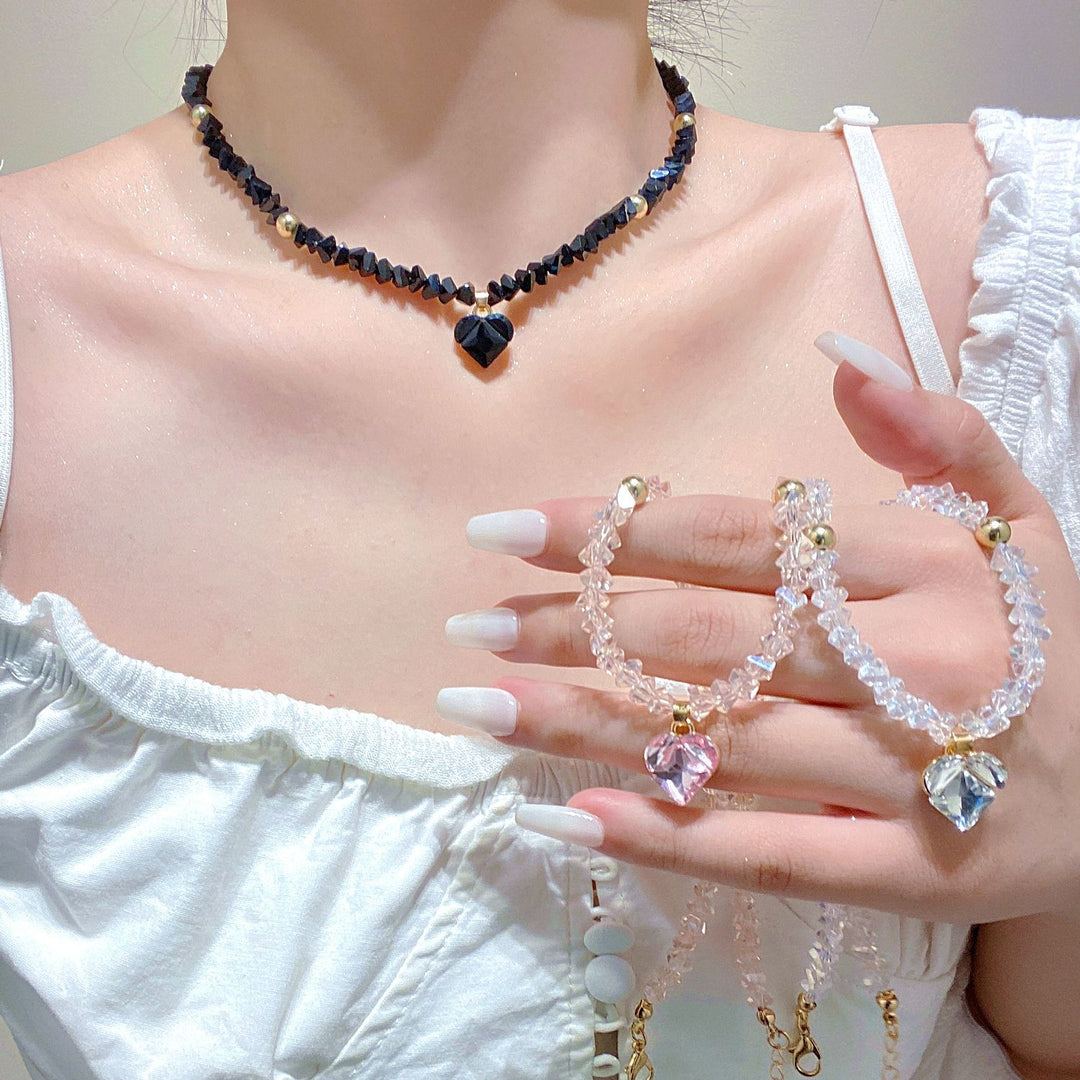 Heart Pendant Beaded Choker Dainty Sparkly Crystal Necklace Romantic Layered Trendy Neck Jewelry Valentine Gift For Women