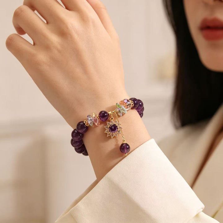 Purple Crystal Beaded Bracelet Teardrop Charm Dainty Stackable Bracelet Colorful Faceted Crystal Handmade Statement Bracelet Boho Elegant Fashion Jewelry For Women Gift
