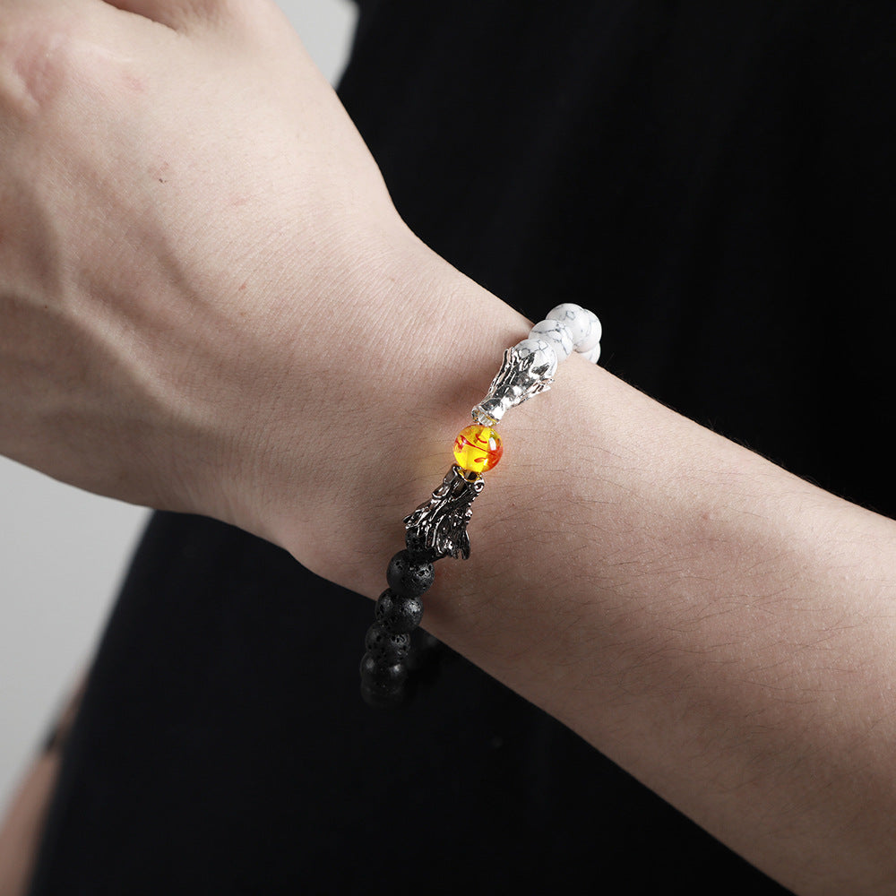 Dragon Head Jewelry Beaded Bracelet Minimalist Fashion Trendy White Turquoise Volcanic Stone Bracelet For Men