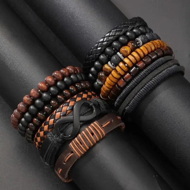 Vintage Stackable Bracelet Set Multi Pieces Woven Wrist Cuff Tree Of Life Infinity Charm Hand Jewelry For Men Women