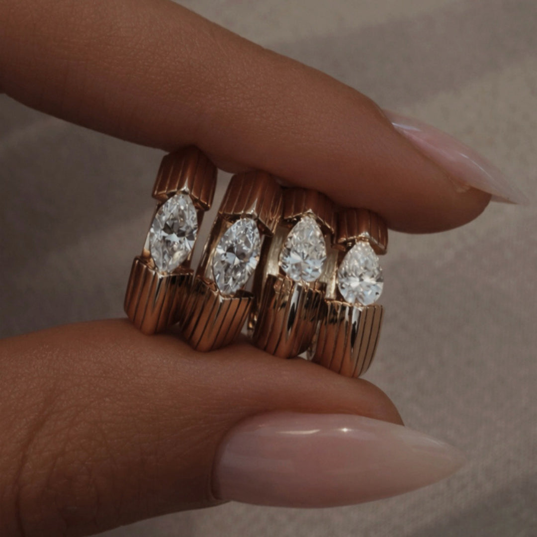 Ribbed Bar Stud Earrings Women Marquise Diamond Gold Vertical Line Jewelry Gift