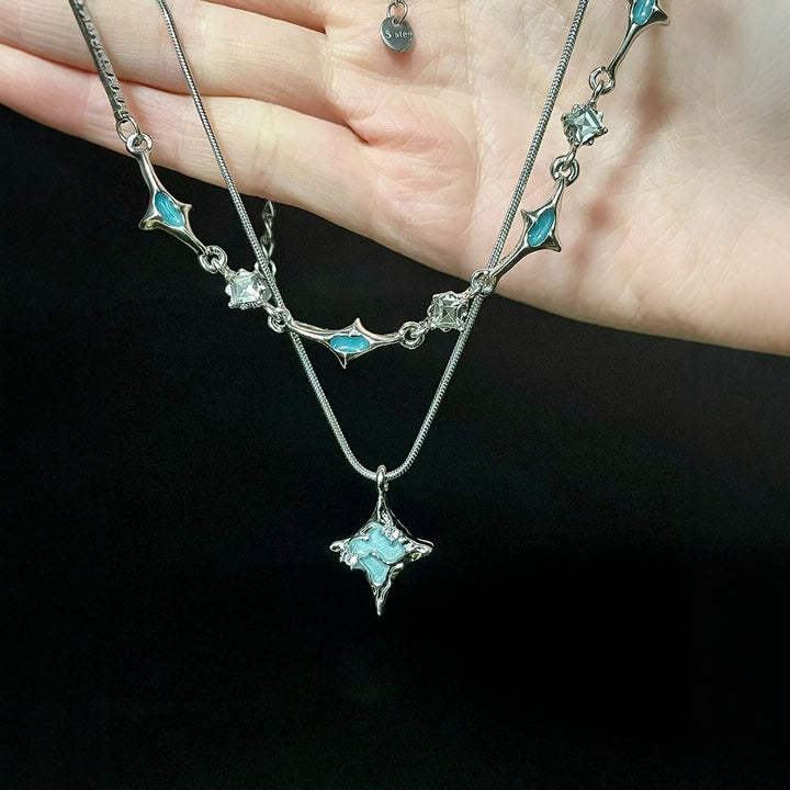 Dual‑Layer Stacked Star‑Motif Cool‑Tone Women’s Choker Necklace