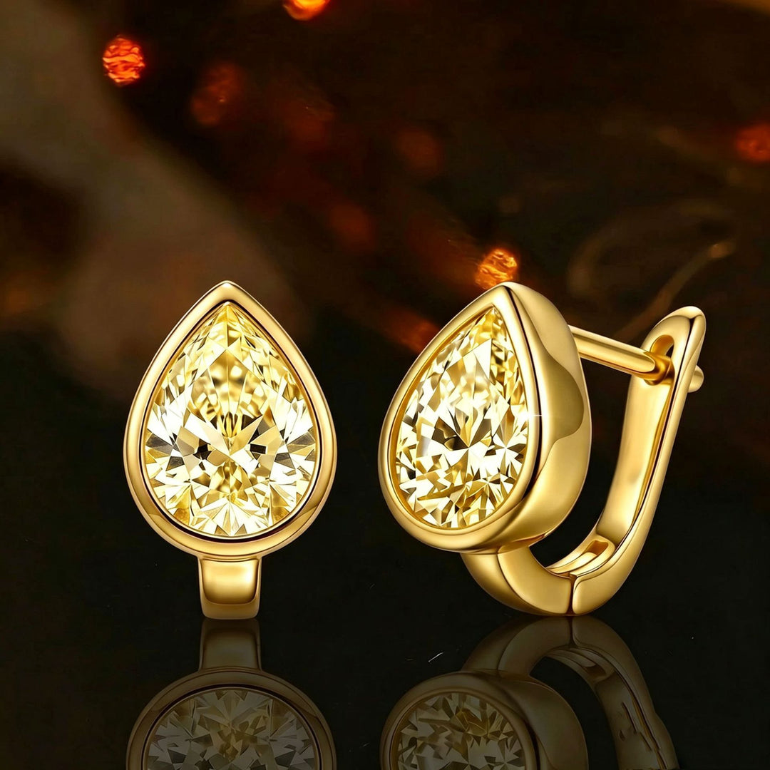 Pear‑Shaped Bezel‑Set Diamond Hoop Earrings Minimalist Luxury Earrings For Women