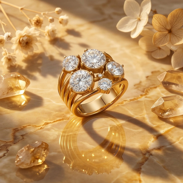Twisted Multi‑Round‑Diamond Cluster Statement Ring For Women
