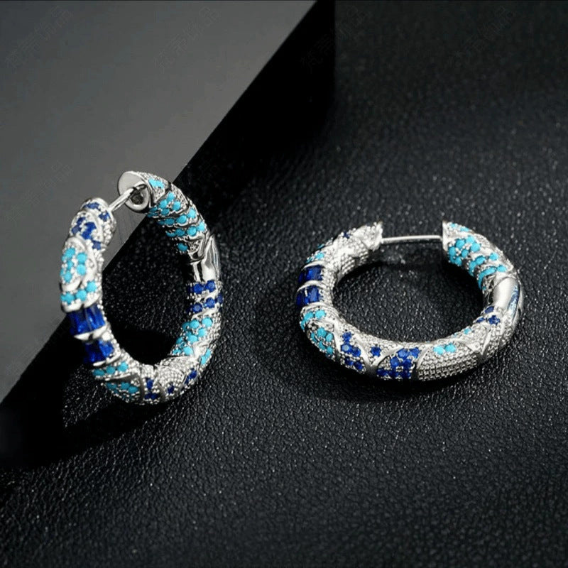 Vintage Inlaid Hoop Earrings Bohemian Circle Statement Jewelry For Women