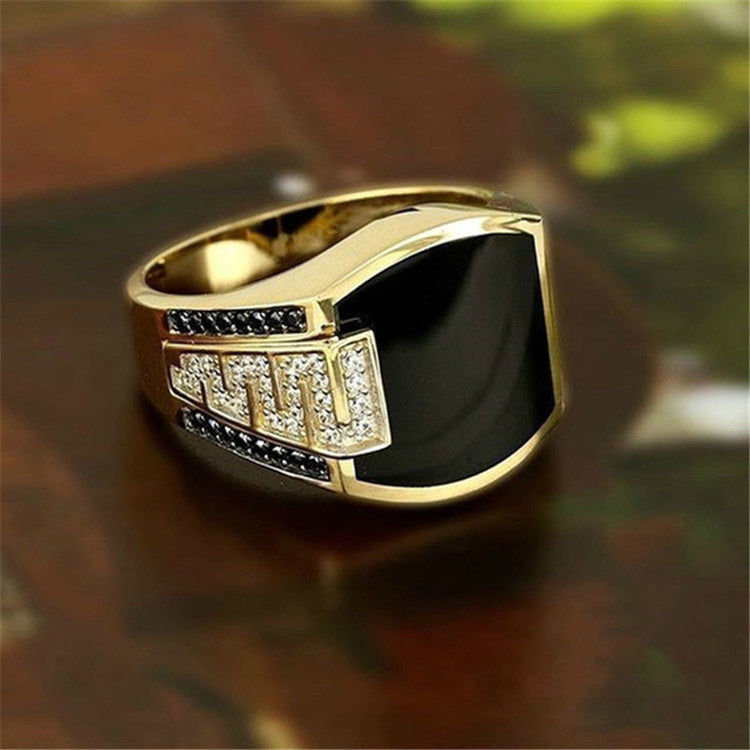 Wide Band Geometric Paved Diamond Ring Trendy Vintage Textured Mens Band