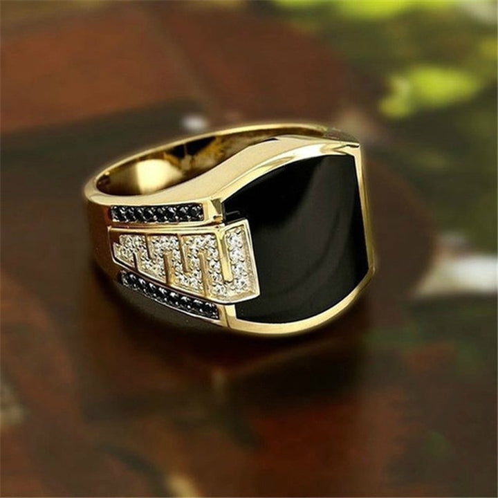 Wide Band Geometric Paved Diamond Ring Trendy Vintage Textured Mens Band