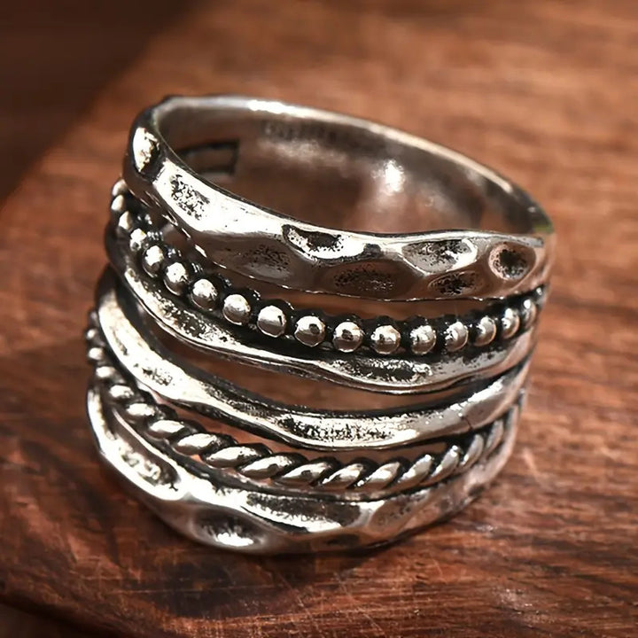 Vintage Hammered Multi Layer Band Ring Retro Stackable Statement Ring For Men Women Gothic Wide Band Jewelry