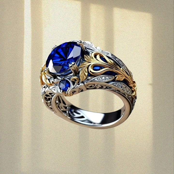 Vintage Vine Hollow Carved Main Stone Ring Titanium Steel Luxury Court Style Unisex Ring