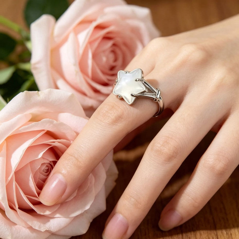 Star Shape Statement Ring Moonstone Inlaid Diamond Ring Minimalist Dainty Stackable Ring Elegant Daily Fashion Jewelry Gift For Women