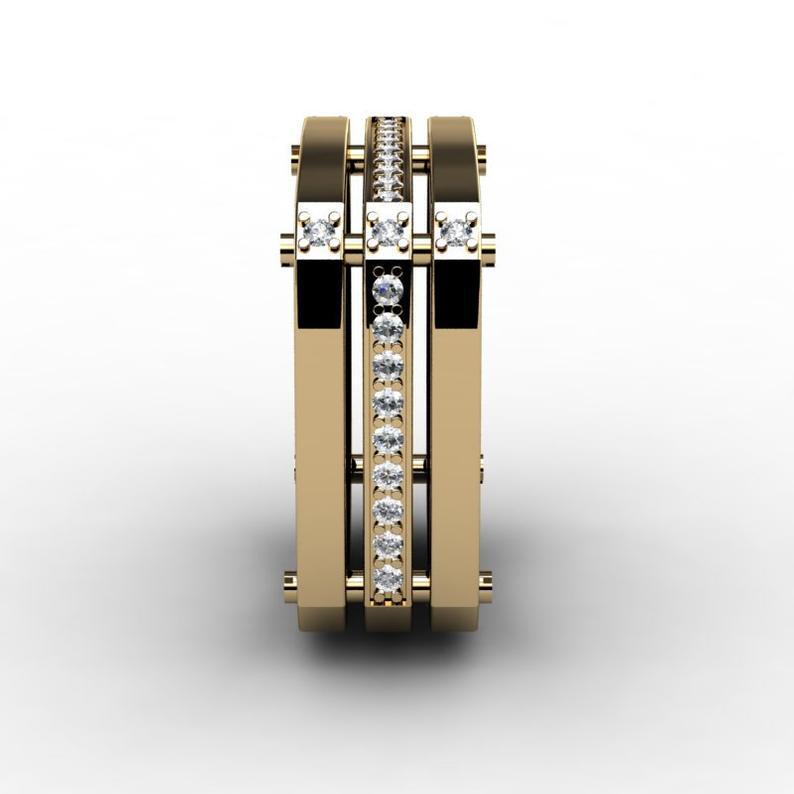 Square Shape Triple Band Statement Ring Modern Geometric Stack Ring Bold Luxury Band Ring Unique Designer Jewelry Wedding Promise Gift For Men Women