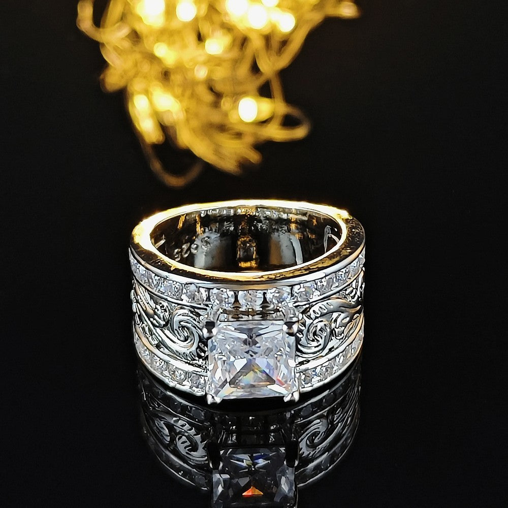 Princess Cut Diamond Vintage Engraved Band Bridal Wedding Jewelry Statement Ring