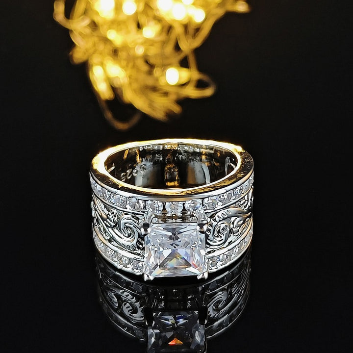 Princess Cut Diamond Vintage Engraved Band Bridal Wedding Jewelry Statement Ring
