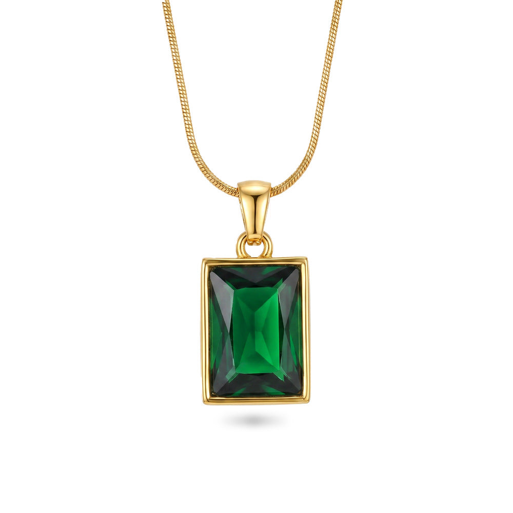Rectangle Gemstone Snake‑Chain Pendant Necklace Minimalist Square Gem Collarbone Chain