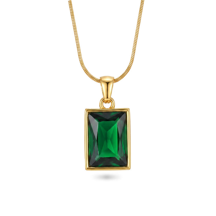 Rectangle Gemstone Snake‑Chain Pendant Necklace Minimalist Square Gem Collarbone Chain