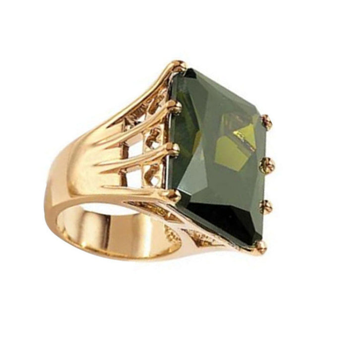 Large Square Green Diamond Statement Ring Women Vintage Cocktail Ring Openwork Wide Band
