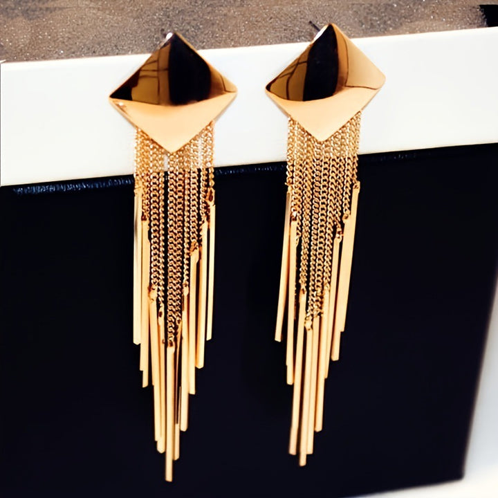 Square Geometric Long Tassel Drop Earrings Statement Fringe Dangle Earrings Glam Evening Party Wedding Fashion Jewelry For Women
