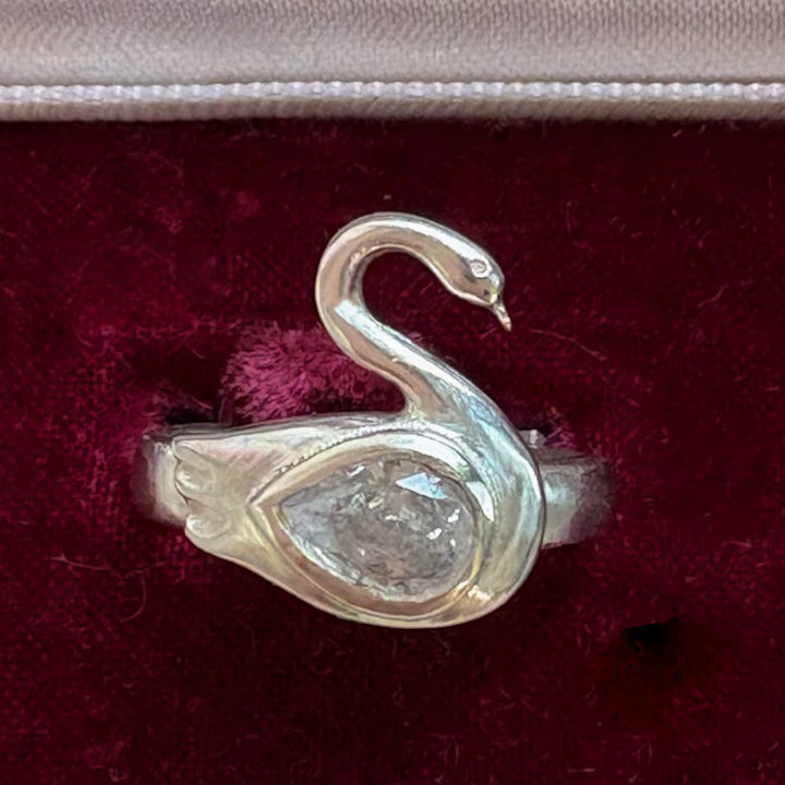 Swan Shape Adjustable Statement Ring Solid Sterling Silver Teardrop Diamond Inlaid Elegant Animal Inspired Ring