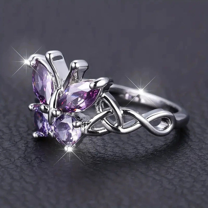 Pink & Purple Two‑Color Women’s Butterfly Ring Interwoven Knot‑Shank Delicate Ring