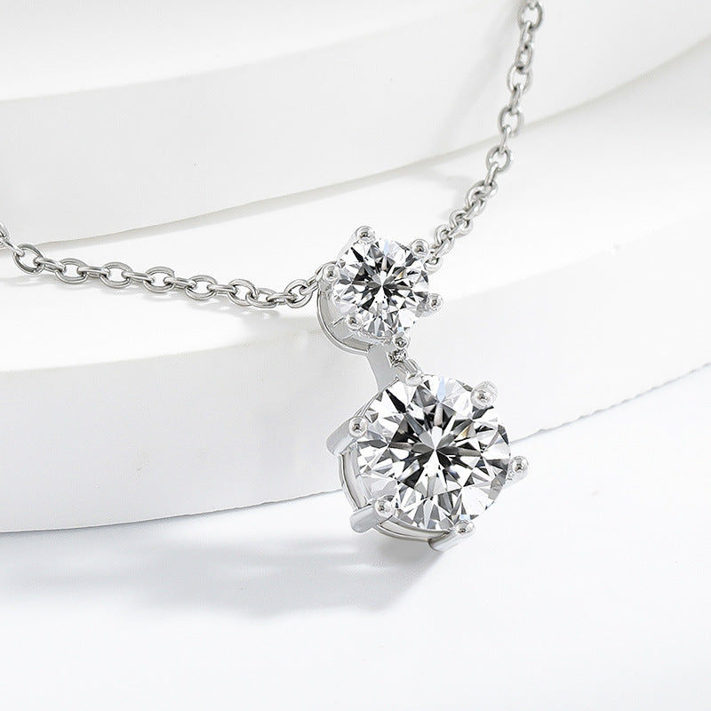 Two Stone Round Diamond Pendant Necklace Classic Solitaire Drop Necklace For Women Wedding Anniversary Daily Jewelry