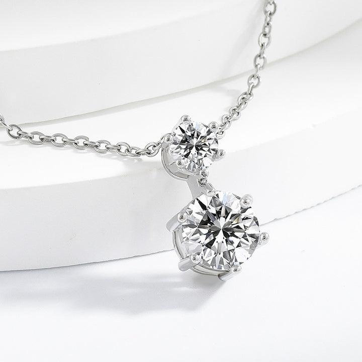 Two Stone Round Diamond Pendant Necklace Classic Solitaire Drop Necklace For Women Wedding Anniversary Daily Jewelry