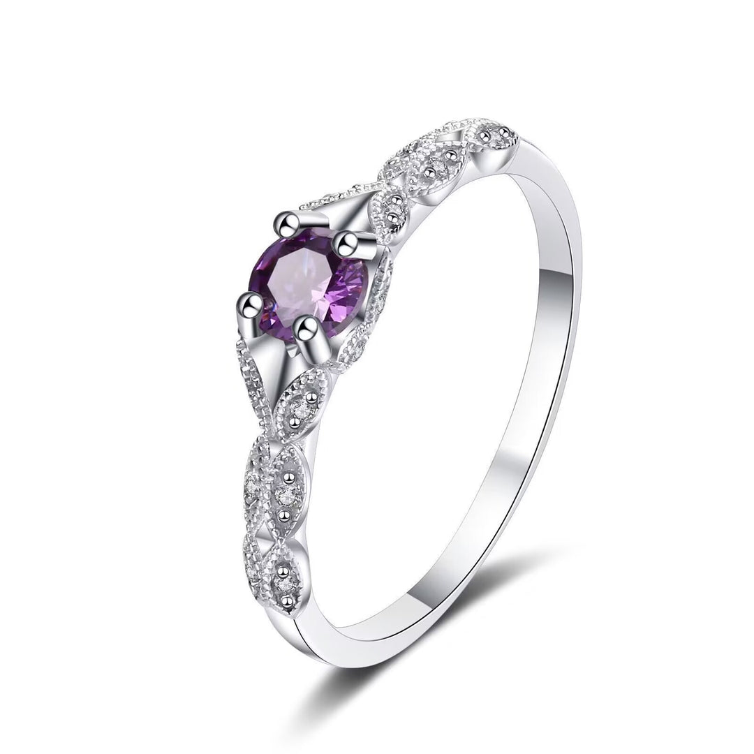 Purple Diamond Twist Vine Ring Women Silver Vintage Art Nouveau Engagement Jewelry