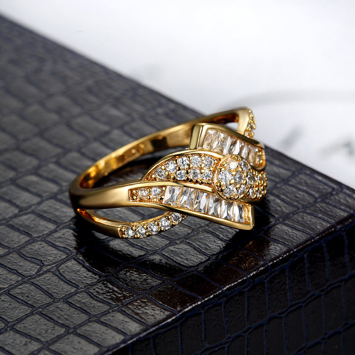 Intertwined Full‑Paved Ring Luxurious Band With Baguette And Round Diamonds