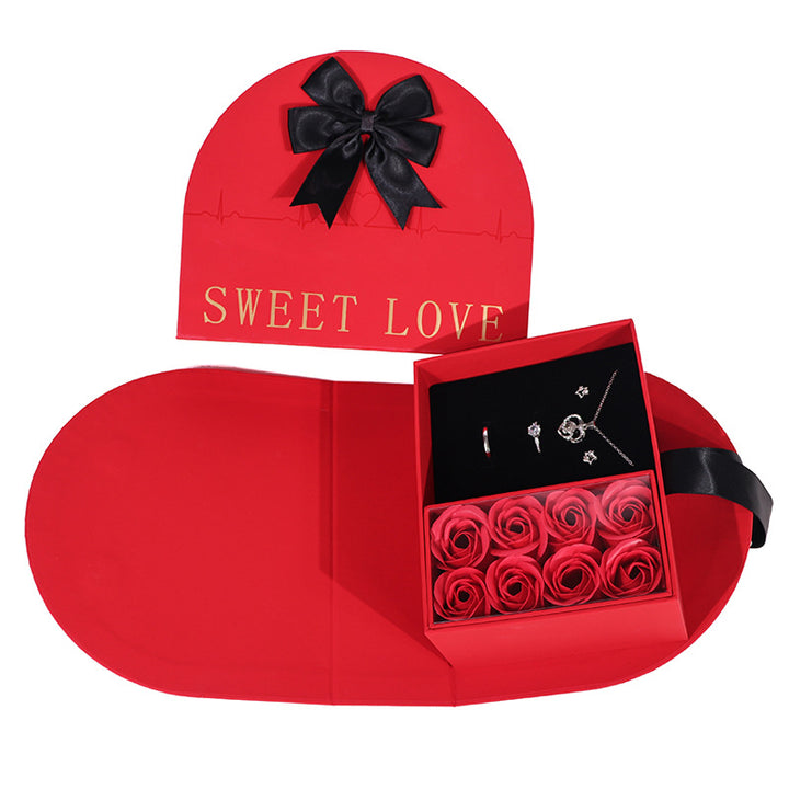 Semicircular Arch Rose Soap Flower Jewelry Gift Box Bow Decor Flip‑Top Romantic Jewellery Present Case
