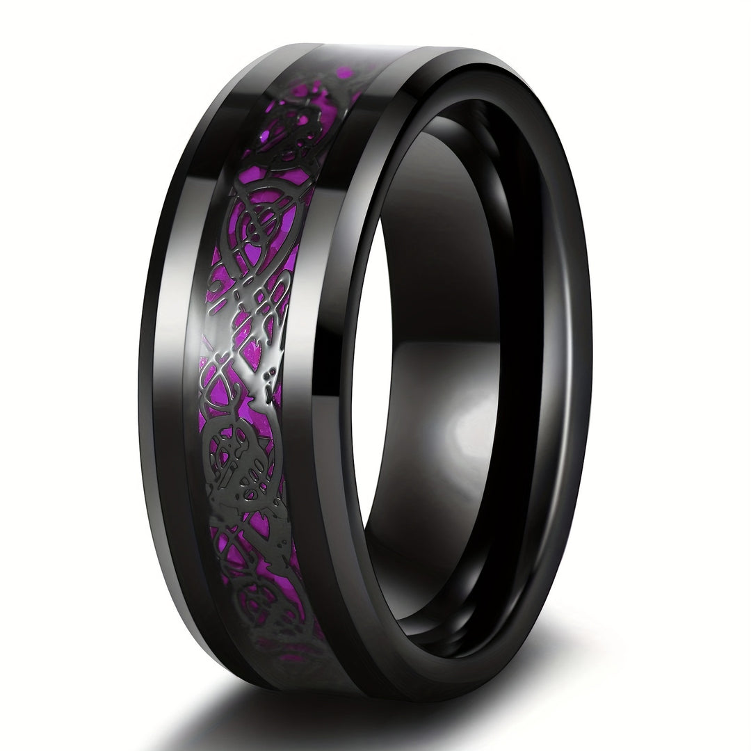 Black Titanium Steel Couple Ring Set Heart‑Shaped Purple Diamond Celtic Pattern Bands