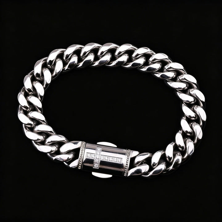 Cross Cuban Link Bracelet Trendy Hip Hop Mens Thick Chain Wrist Jewelry