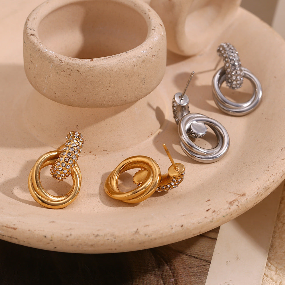 Double Hoop Diamond Earrings Women Twisted Crystal Pave Hinge Hoop Earrings Gold Silver