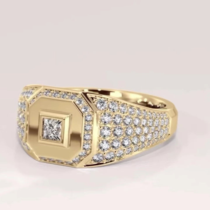 Vintage Octagonal Square Diamond Wide Band Men Ring Heavy‑Set Luxurious Statement Ring