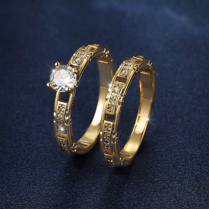 Women 2 Piece Stackable Ring Set Solitaire Statement Band Hollow Cutout Wedding Stack Ring Bridal Promise Anniversary Jewelry Gift
