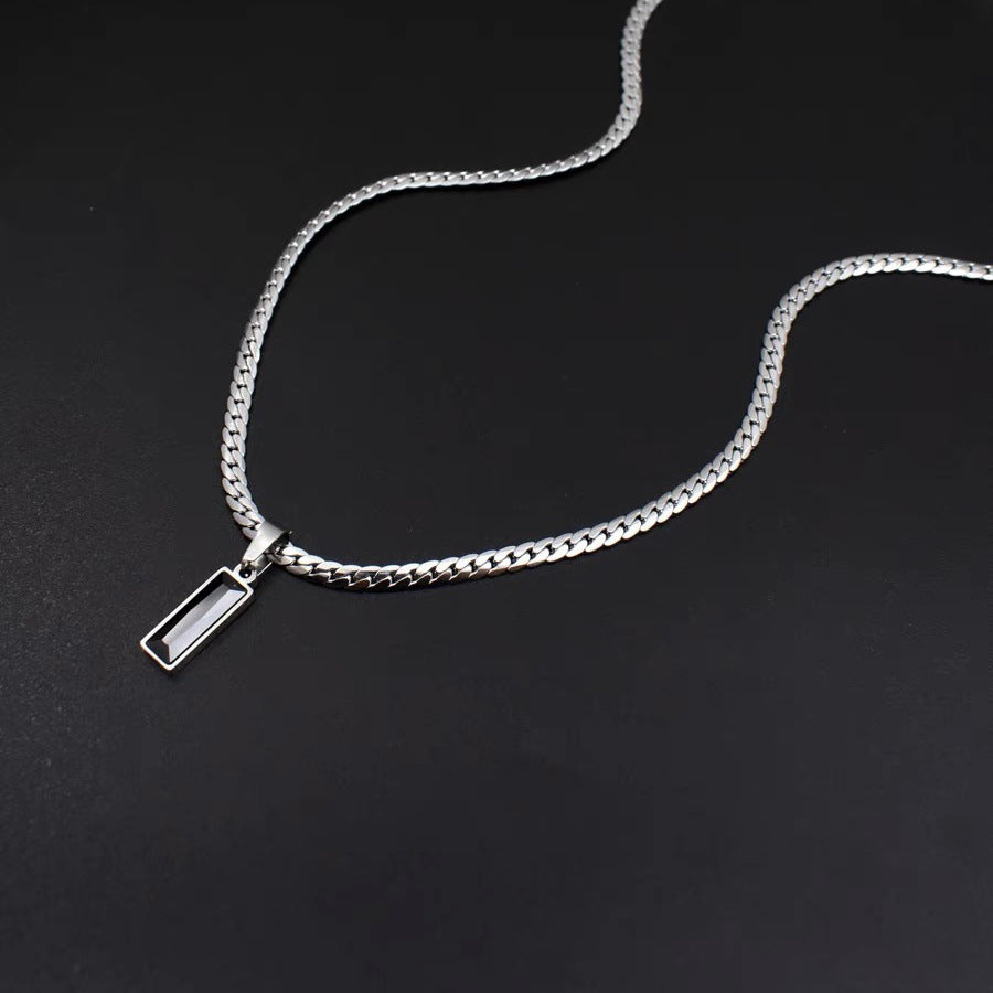 Rectangle Black Diamond Cuban Chain Necklace Minimal Cool Mens Diamond Pendant Choker