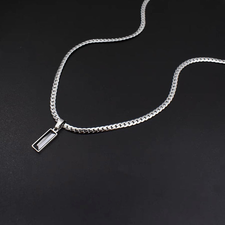 Rectangle Black Diamond Cuban Chain Necklace Minimal Cool Mens Diamond Pendant Choker