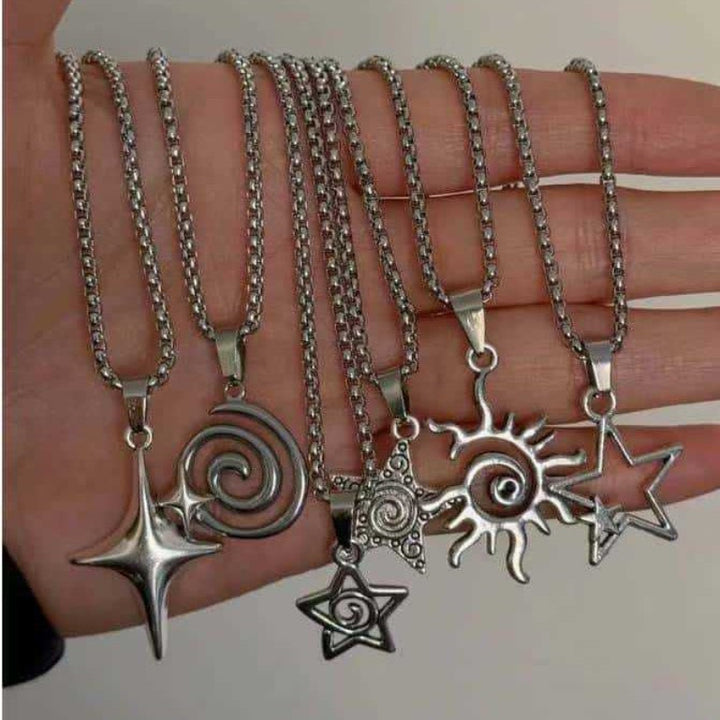 6Pcs Hip Hop Hoodie Chain Y2K Punk Star Pendant Necklace Set Men Women Titanium Steel Necklaces