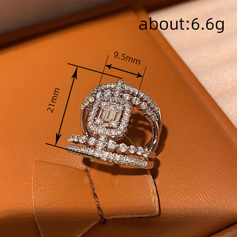 Baguette Cut Diamond Halo Statement Ring Multi Layer Intertwined Band Stackable Ring