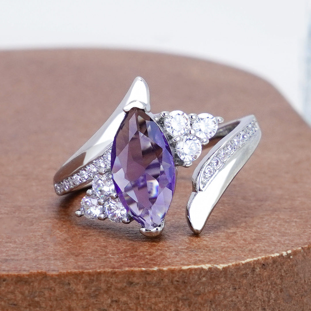 Marquise Cut Diamond Open Ring Elegant Split Shank Statement Ring For Women Fine Jewelry