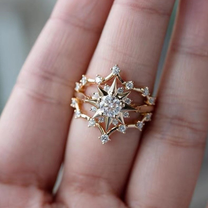 Star Shape Statement Jewelry Ring Elegant Multi Layer Ring For Women Wedding Promise Ring