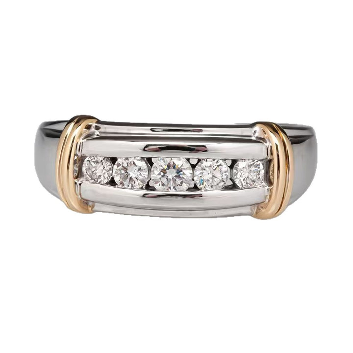 Two Tone Channel Set Diamond Men Band Ring Classic Business Finger Ring