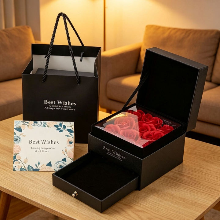 Double‑Layer Rose Soap Flower Jewelry Gift Box Flip‑Top Drawer Romantic Jewellery Present Case
