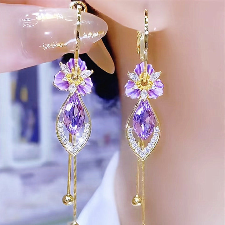 Floral Tassel Drop Earrings Elegant Statement Dangle Jewelry For Women