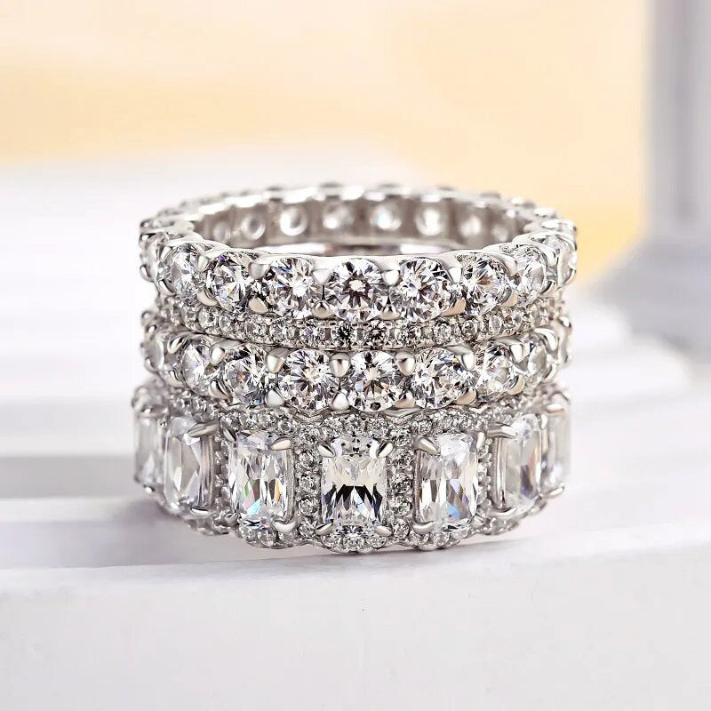 Stackable Full Eternity Band Jewelry Ring Multi Layer Sparkling Diamond Statement Wedding Stack Ring