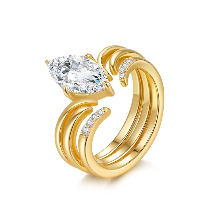Marquise Cut Diamond Statement Ring Unique Curved Split Band Engagement Promise Ring For Women