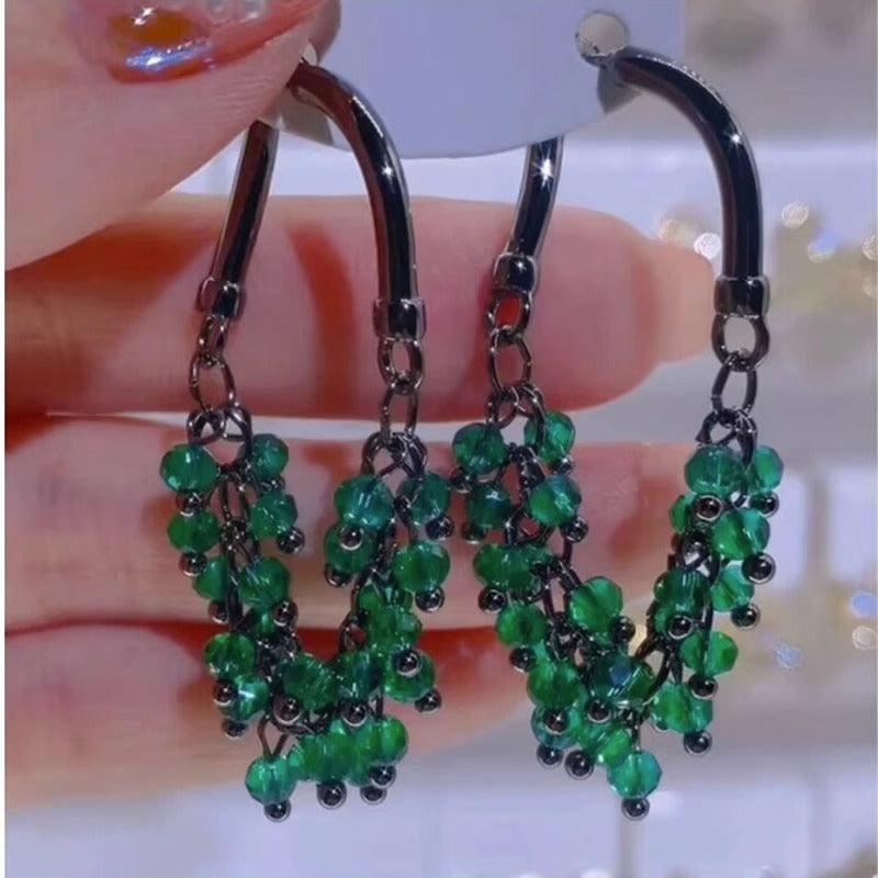 Dangling Beaded Crystal Drop Earrings Handmade Tassel Cluster Hoop Earrings For Women Statement Party Jewelry