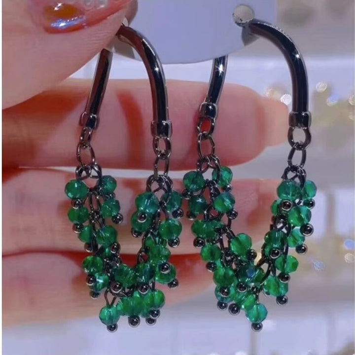 Dangling Beaded Crystal Drop Earrings Handmade Tassel Cluster Hoop Earrings For Women Statement Party Jewelry