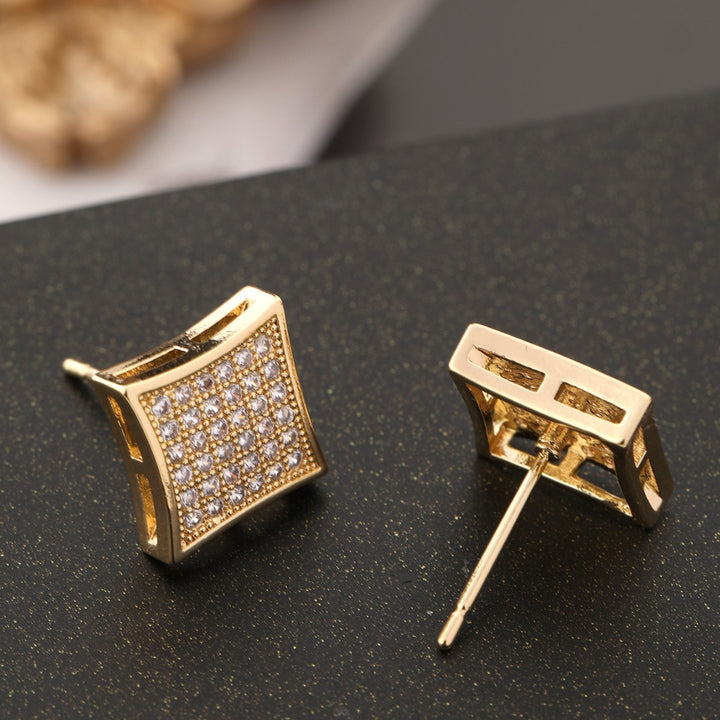 Curved Full Diamond Square Stud Earrings Elegant Womens Diamond Jewelry